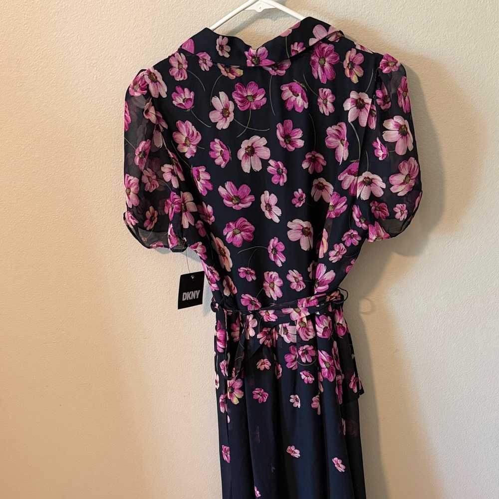 DKNY Black Midi Dress with Pink Floral Print - Picture 3 of 6
